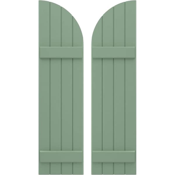 Ekena Millwork Americraft 4-Board (2 Batten) Wood Joined Board-n-Batten Shutters w/ Arch Top, ARW101BQ414X63TGH, PR - ARW101BQ414X63TGH