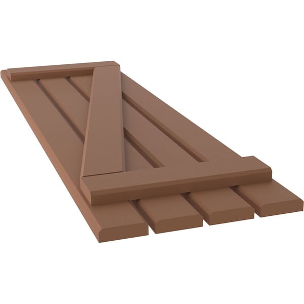Ekena Millwork Americraft 4-Board (2 Batten) Wood Spaced Board-n-Batten Shutters w/ Z-Bar, ARW102SB415X60BTH, PR - ARW102SB415X60BTH