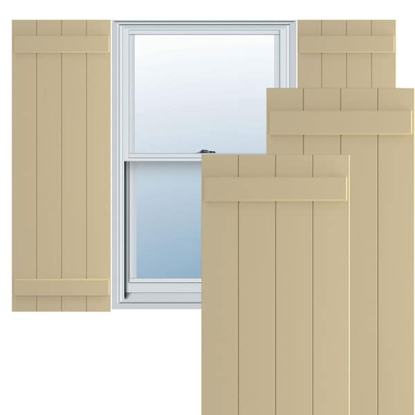 Ekena Millwork True Fit PVC, Four Board Joined Board-n-Batten Shutters, Natural Twine, 21 1/2W x 74H, PR - TFP101BBF21X074NT