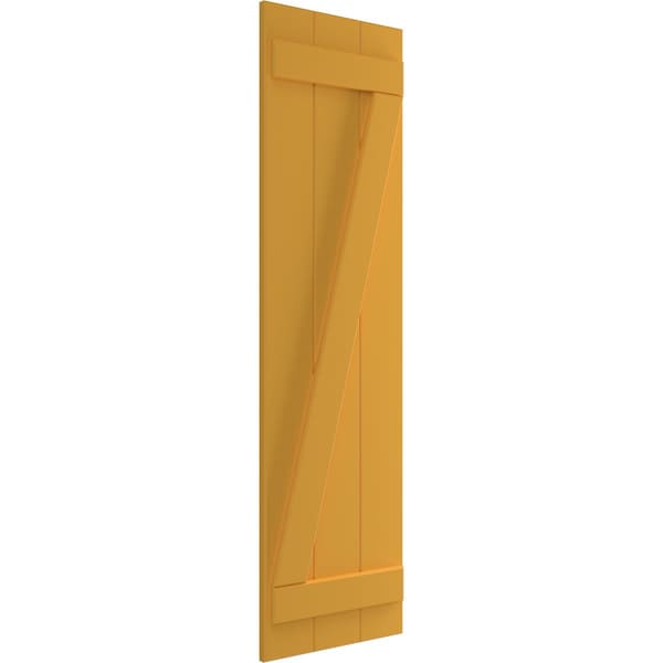 Ekena Millwork True Fit PVC, Three Board Joined Board-n-Batten Shutters w/Z-Bar, Turmeric , 16 1/8W x 40H, PR - TFP102BBF16X040TU