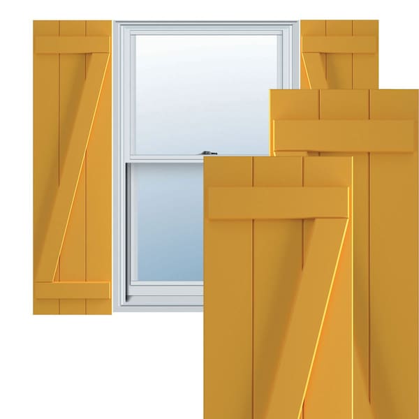 Ekena Millwork True Fit PVC, Three Board Joined Board-n-Batten Shutters w/Z-Bar, Turmeric , 16 1/8W x 40H, PR - TFP102BBF16X040TU