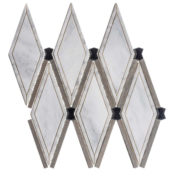 Andova Tiles SAMPLE-Valiant Diamond Shaped Glass and Stone Mosaic Wall Tile - SAM-ANDVAL946