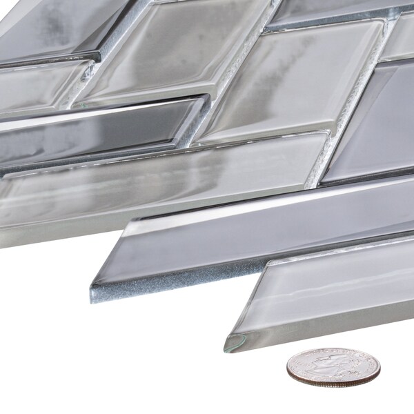 Andova Tiles SAMPLE Flight 2 x 425 Glass Herringbone  Chevron Mosaic Wall Tile - SAM-ANDFLI386