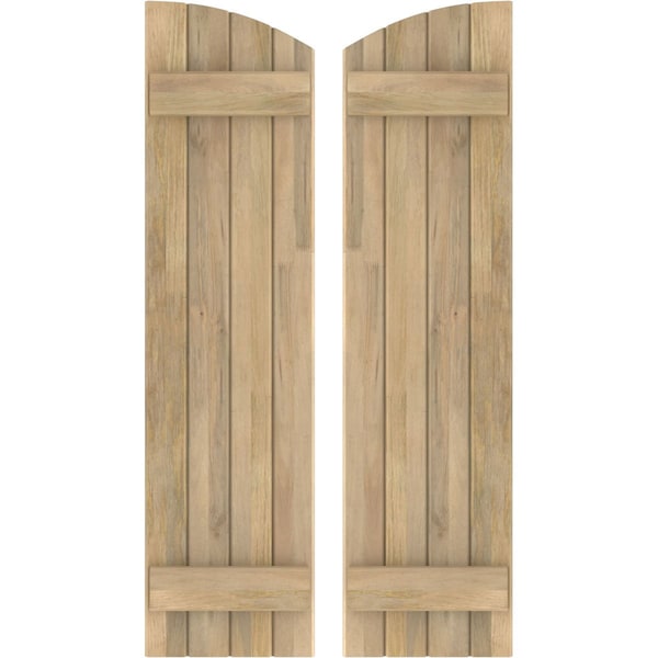 Ekena Millwork Americraft 4-Board (2 Batten) Wood Joined Board-n-Batten Shutters w/Ellipt Top, ARW101BE414X80UNH, PR - ARW101BE414X80UNH