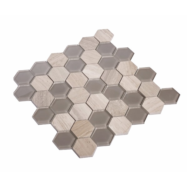 Apollo Tile Thunder Grey 4.92Sq.ft 11.8 in. X12 in. Glass&Marble Hexagon Mrbl Msic Tile, 5PK - APLBL9903WGEC07