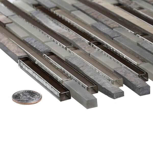 Apollo Tile Sample of Slate And Glass Waterfall 11.8"x11.8" Mosaic Tile - APLCAS99029EC97 SAMPLE