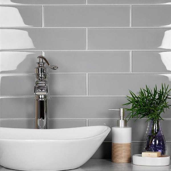 Apollo Tile 3X12 Soft Grey Glossy Subway Glass Tile 5 Sq.Ft., 20PK - APLA99092312EC103