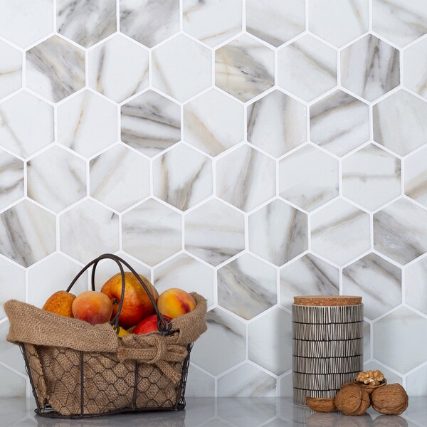 Apollo Tile Sample, Beige&White 2" Hexagon 10.2"X11.7" Recycled Glass Mosaic Tile - APLNNH9902CLEC36 SAMPLE