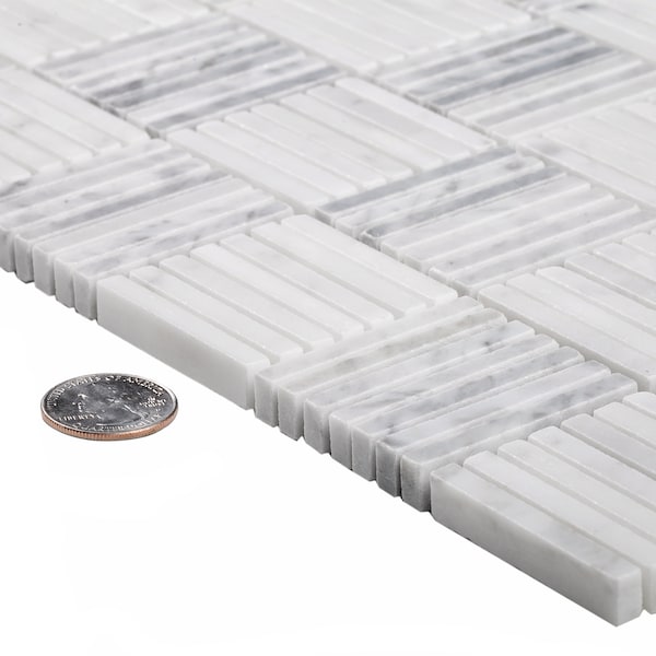 Apollo Tile Sample of White Matchsticks 12"x12" Carrara Marble Mosaic Tile - APLDC99L01EC12 SAMPLE