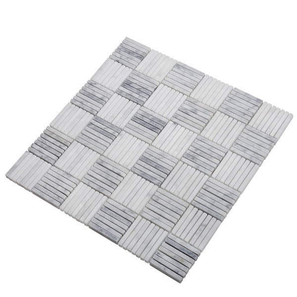 Apollo Tile Sample of White Matchsticks 12"x12" Carrara Marble Mosaic Tile - APLDC99L01EC12 SAMPLE