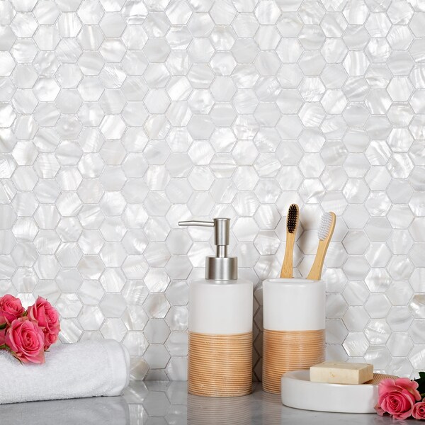 Apollo Tile Sample of Pearl Hexagon Mosaic 11.6"x11.6" Shell Tile - APLSMA99007EC49 SAMPLE
