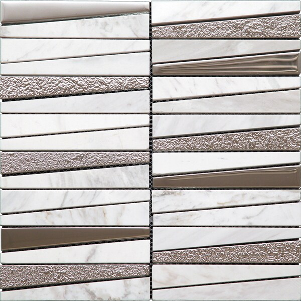 Apollo Tile Sample of White Elements 11.8"x11.8" Glass And Marble Mosaic Tile - APLHTC9953299MEC10 SAMPLE