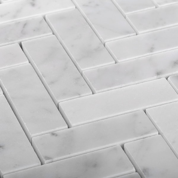 Apollo Tile Sample, 1X3 Honed Carrara Herringbone 12.8"x11.9" Marble Mosaic Tile - APLKB99H05PEC29 SAMPLE