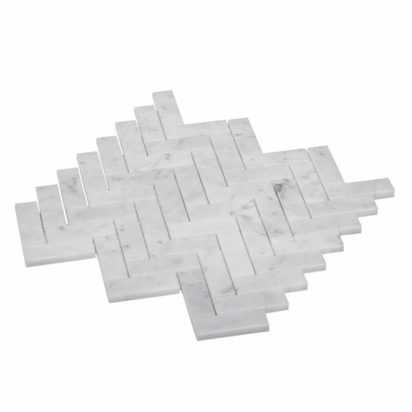 Apollo Tile Sample, 1X3 Honed Carrara Herringbone 12.8"x11.9" Marble Mosaic Tile - APLKB99H05PEC29 SAMPLE