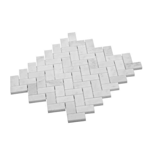 Apollo Tile Sample, 1X2 Polished Carrara Herringbone 11.8"X11.8" Mrbl Mosaic Tile - APLKB99H04PGEC28 SAMPLE