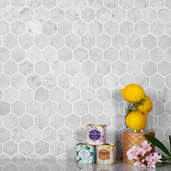 Apollo Tile Sample of 2" Honed Carrara Hexagon 11.8"x11.8" Marble Mosaic Tile - APLKB99G03HEC27 SAMPLE