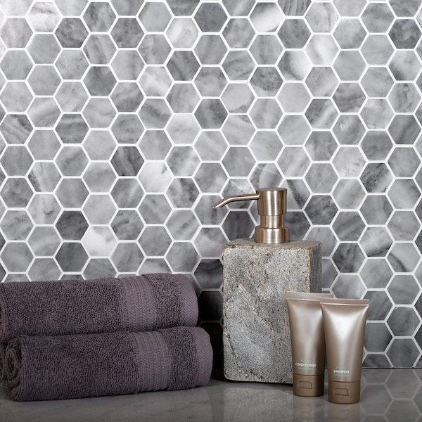 Apollo Tile Sample of Bardiglio Hexagon 11.3"x12" Marble Mosaic Tile - APLSE99G08EC46 SAMPLE