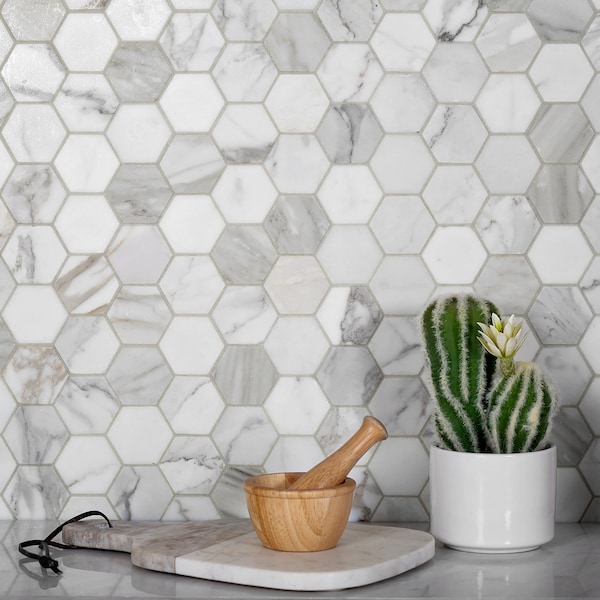 Apollo Tile Sample of 2" Calacatta Gold Hexagon 11.8"x11.8" Marble Mosaic Tile - APLTSC99G22HEC53 SAMPLE
