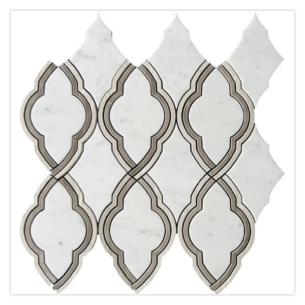 Apollo Tile 14x14 in. Polished White, Wooden Gray Marble Arabesque Wall and Floor Tile 7 sq ft/case, 5PK - APLTRL8829A