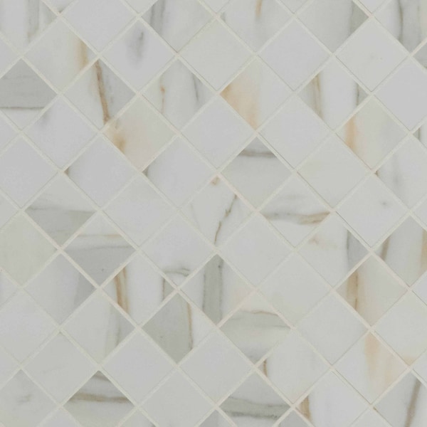 Msi Calacatta Ivory SAMPLE Polished Porcelain Mesh-Mounted Mosaic Tile - ZOR-PT-0399-SAM