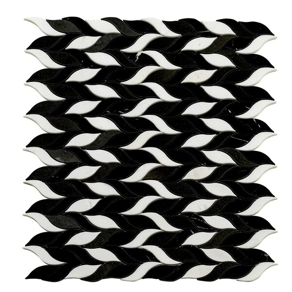 Apollo Tile 10 x 12 in. Polished Black, White Marble Mosaic Leaf Wall and Floor Tile 4.07 sq ft/case, 5PK - APLTX88LF06A