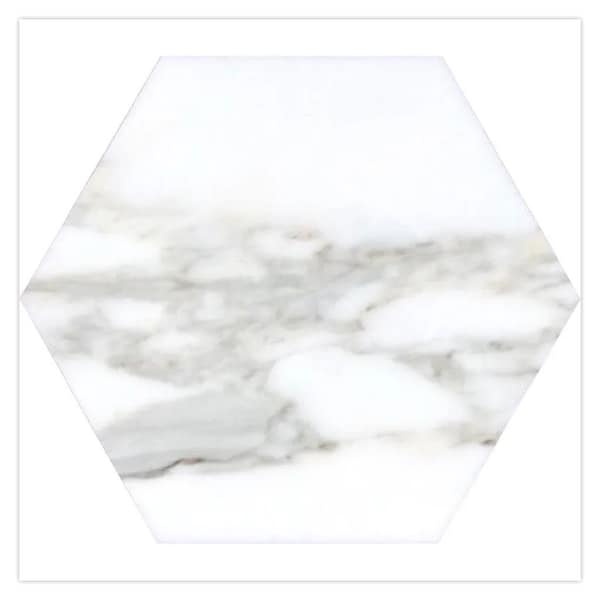 Apollo Tile Serena 10 x 10 in. Honed White Gray Marble Hexagon Wall and Floor Tile 2.95 sq ft/case, 5PK - APLTSC88G24HA