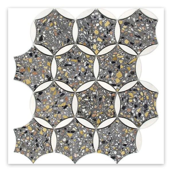 Apollo Tile Stellare 12 x 13 in. Honed Gray, White Terrazzo, Round Wall and Floor Tile 5.46 sq ft/case, 5PK - APLVNZ8814FLA