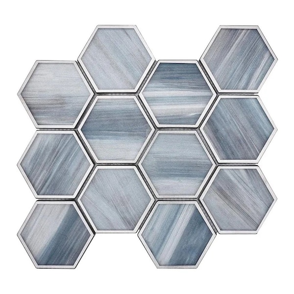 Apollo Tile 9x10 in. Matte Light Frost Blue Glass Mosaic Hexagon Wall and Floor Tile 3.28 sq ft/case, 5PK - APLSTR8807A