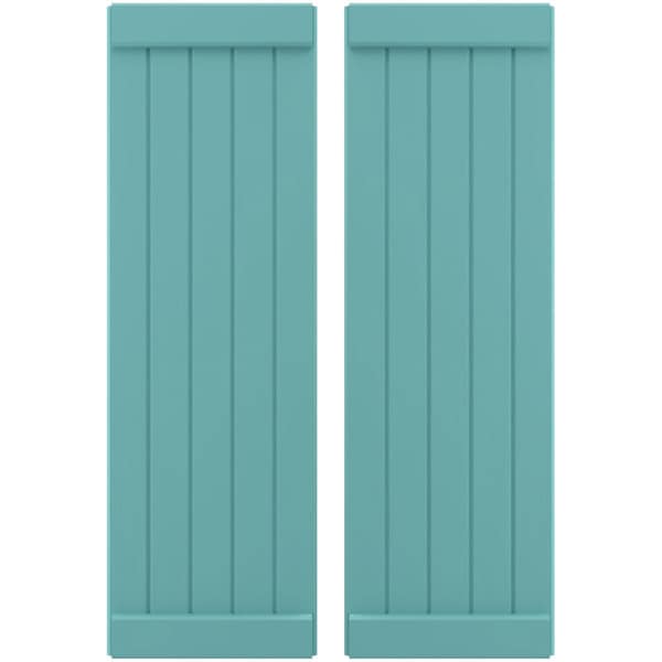 Ekena Millwork Americraft 5-Board Exterior Wood Joined Board-n-Batten Shutters w/ End Batten, ARW103BB518X52PTH, PR - ARW103BB518X52PTH