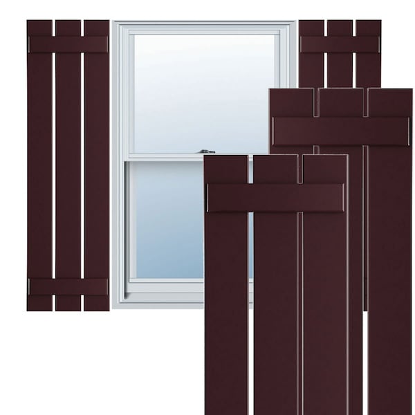 Ekena Millwork True Fit PVC, Three Board Spaced Board-n-Batten Shutters, Wine Red , 17 1/8W x 64H, PR - TFP101SBF17X064WR