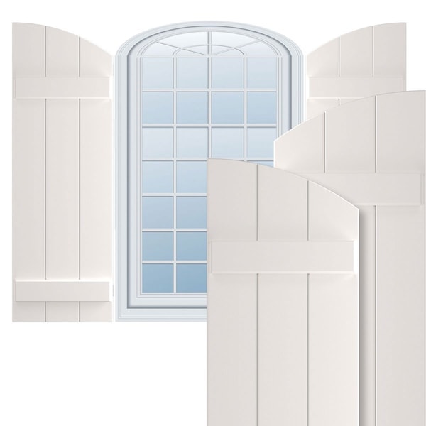 Ekena Millwork True Fit PVC, Three Board Elliptical Top Joined Board-n-Batten Shutters, Unfinished, 16 1/8W x 73H, PR - TFP101BE16X073UN