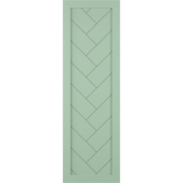 Ekena Millwork True Fit PVC Single Panel Herringbone Modern Style Fixed Mount Shutters, Seaglass, 15W x 67H, PR - TFP001HB15X067SG