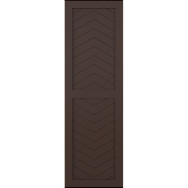 Ekena Millwork True Fit PVC Two Panel Chevron Modern Style Fixed Mount Shutters, Raisin Brown, 18W x 43H, PR - TFP101CV18X043TB