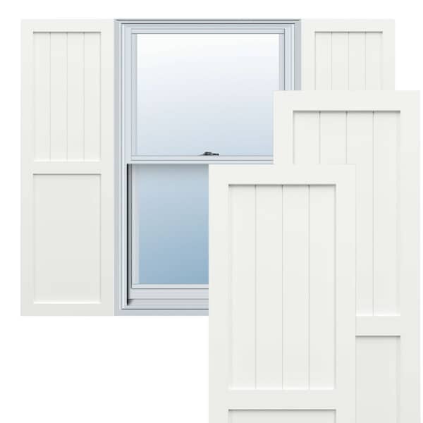 Ekena Millwork True Fit PVC Farmhouse/Flat Panel Combination Fixed Mount Shutters, Unfinished, 15W x 66H, PR - TFP101FC15X066UN
