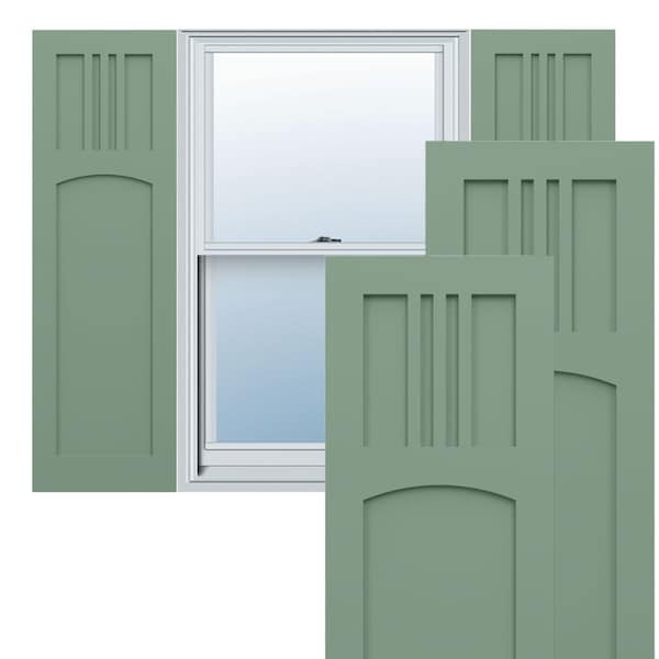 Ekena Millwork True Fit PVC San Miguel Mission Style Fixed Mount Shutters, Track Green, 12W x 55H, PR - TFP001SM12X055TG