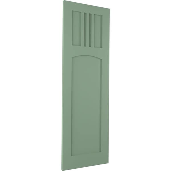 Ekena Millwork True Fit PVC San Miguel Mission Style Fixed Mount Shutters, Track Green, 12W x 55H, PR - TFP001SM12X055TG