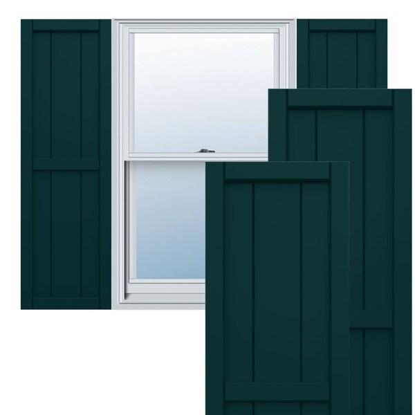 Ekena Millwork True Fit PVC, Two Board Framed Board-n-Batten Shutters, Thermal Green, 10 3/4W x 61H, PR - TFP101BF11X061FG