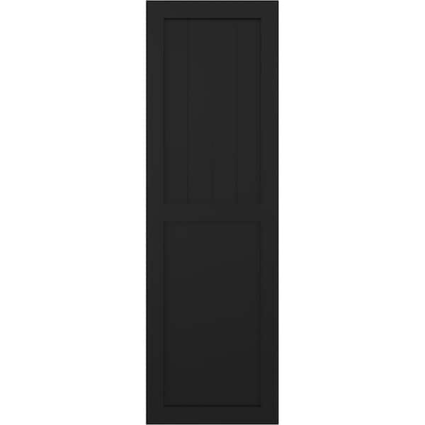 Ekena Millwork True Fit PVC Farmhouse/Flat Panel Combination Fixed Mount Shutters, Black, 12W x 61H, PR - TFP101FC12X061BL