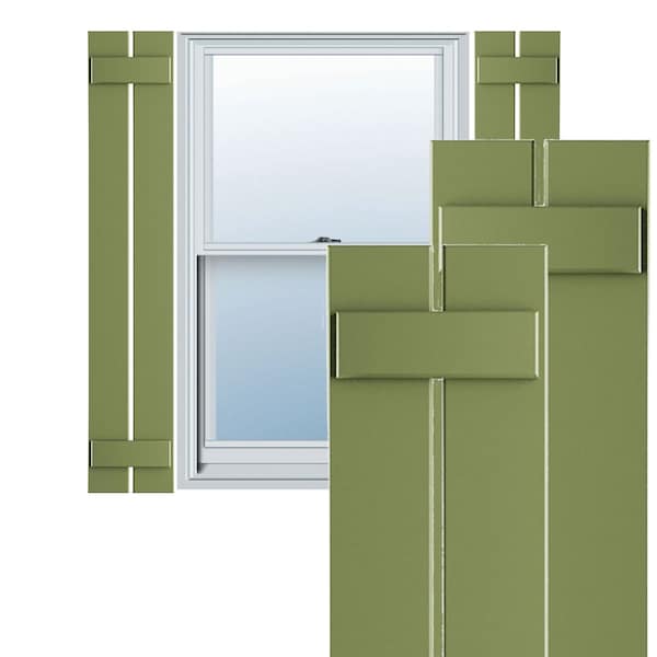 Ekena Millwork True Fit PVC Two Board Spaced Board-n-Batten Shutters, Moss Green, 11 1/4W x 45H, PR - TFP101SBF11X045MG