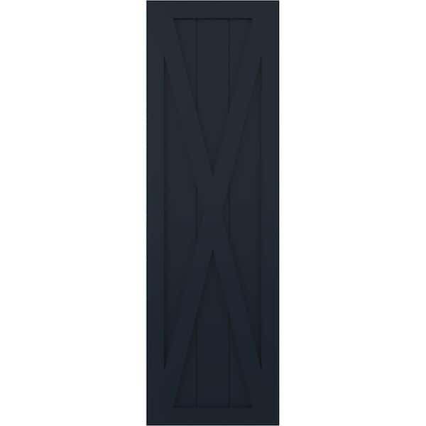 Ekena Millwork True Fit PVC Single X-Board Farmhouse Fixed Mount Shutters, Starless Night Blue, 12W x 66H, PR - TFP001FH12X066OB