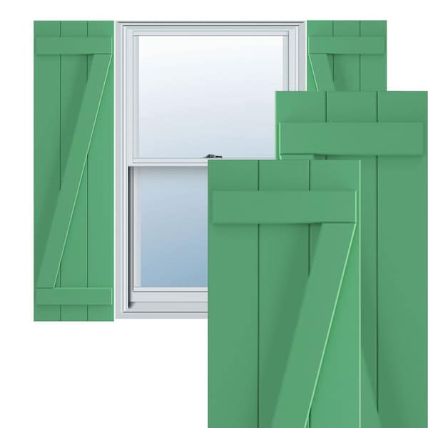 Ekena Millwork True Fit PVC, Three Board Joined Board-n-Batten Shutters w/Z-Bar, Lilly Pads , 16 1/8W x 77H, PR - TFP102BBF16X077LP