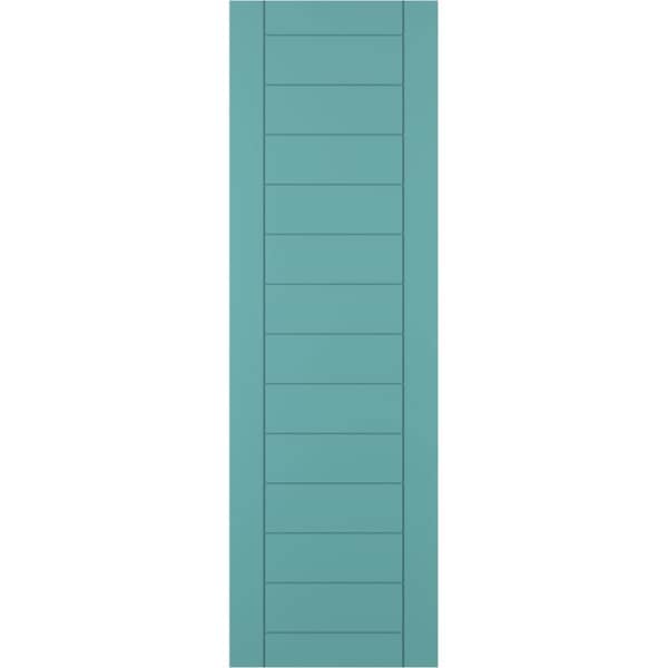 Ekena Millwork True Fit PVC Horizontal Slat Framed Modern Style Fixed Mount Shutters, Pure Turquoise, 18W x 25H, PR - TFP001HF18X025PT