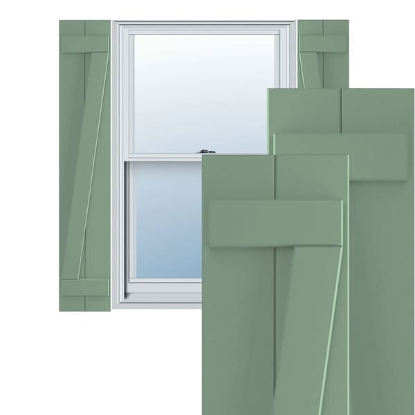 Ekena Millwork True Fit PVC, Two Board Joined Board-n-Batten Shutters w/Z-Bar, Track Green , 10 3/4W x 79H, PR - TFP102BBF11X079TG