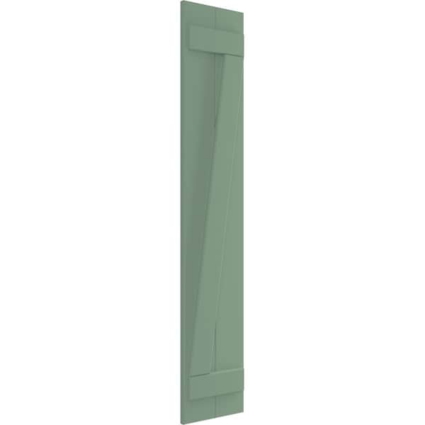 Ekena Millwork True Fit PVC, Two Board Joined Board-n-Batten Shutters w/Z-Bar, Track Green , 10 3/4W x 79H, PR - TFP102BBF11X079TG