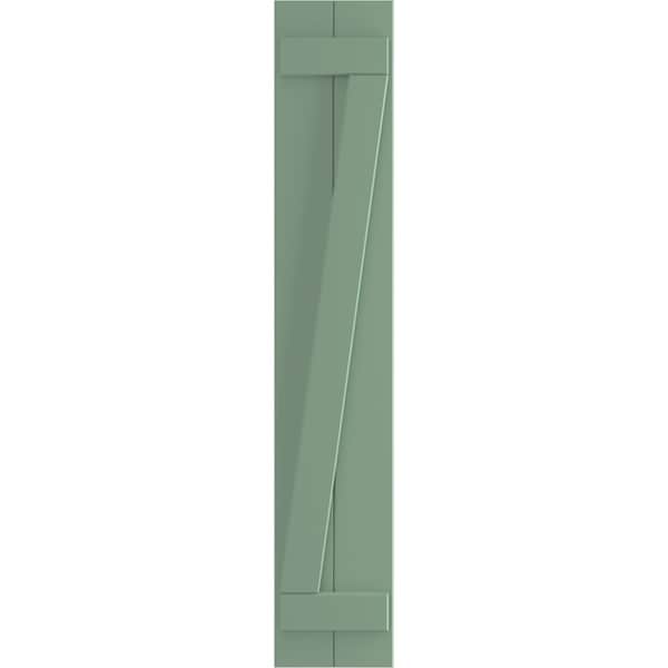 Ekena Millwork True Fit PVC, Two Board Joined Board-n-Batten Shutters w/Z-Bar, Track Green , 10 3/4W x 79H, PR - TFP102BBF11X079TG