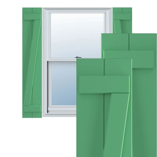 Ekena Millwork True Fit PVC, Two Board Joined Board-n-Batten Shutters w/Z-Bar, Lilly Pads , 10 3/4W x 80H, PR - TFP102BBF11X080LP