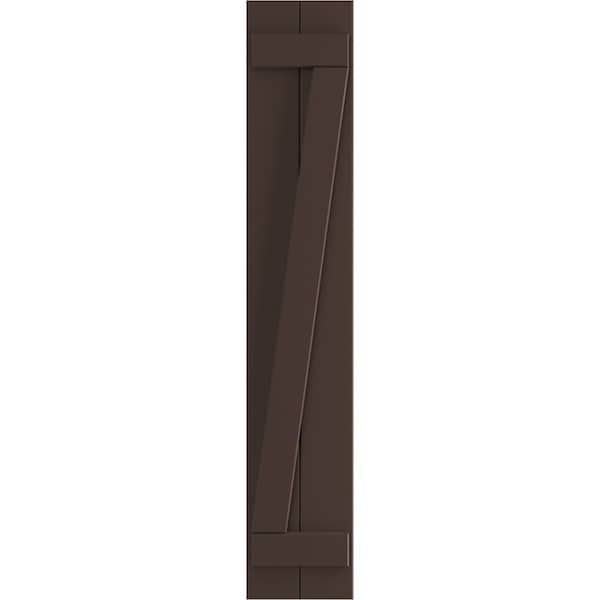 Ekena Millwork True Fit PVC Two Board Joined Board-n-Batten Shutters w/Z-Bar, Raisin Brown , 10 3/4W x 29H, PR - TFP102BBF11X029TB