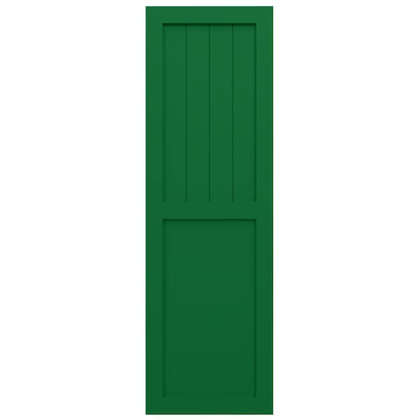 Ekena Millwork True Fit PVC Farmhouse/Flat Panel Combination Fixed Mount Shutters, Viridian Green, 12W x 49H, PR - TFP101FC12X049HG