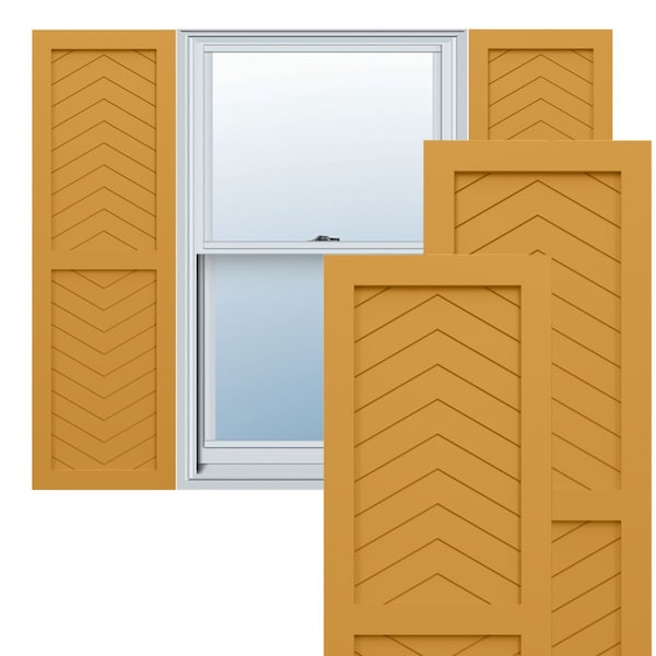Ekena Millwork True Fit PVC Two Panel Chevron Modern Style Fixed Mount Shutters, Turmeric, 15W x 25H, PR - TFP101CV15X025TU