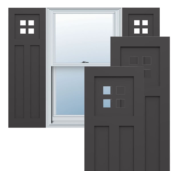 Ekena Millwork True Fit PVC San Antonio Mission Style Fixed Mount Shutters, Shadow Mountain, 18W x 26H, PR - TFP001ST18X026SM